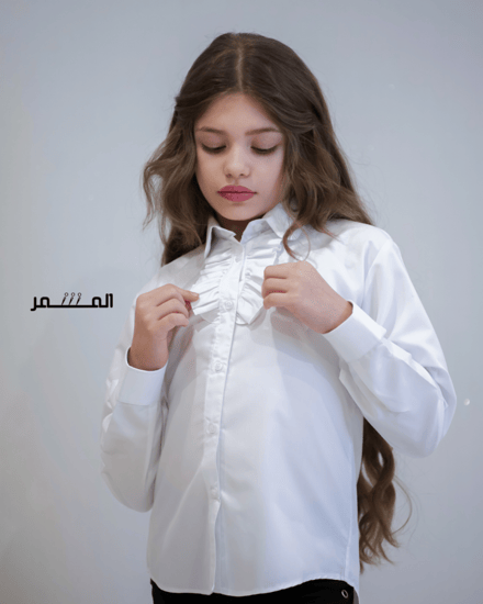 قميص  ابيض كشكش - اطفال