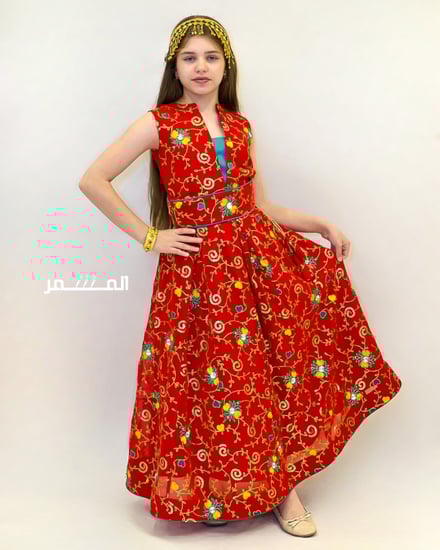 ساري هندي للأطفال – أحمر مزخرف | توب وتنورة | للقرقيعان