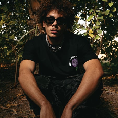 BLACK TEE - ROSE & BUTTERFLY