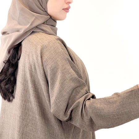 عبايه سادة كتان قطن لون بني فاتح