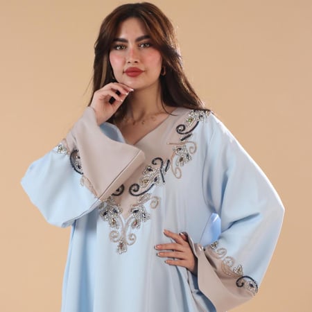 جلابيه سماوي  كريب ياباني مقاس فري سايز