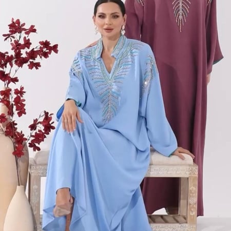 جلابية لنن لون سماوي