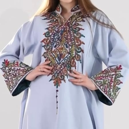 جلابيه كريب سماوي مطرزه