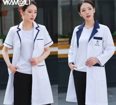 زي موحد للمشاغل والصالونات النسائيه نص كم مع حزام جانبي+أو حسب الطلب 3/4 +2 جيوب كبيره مع 4 أزارير موديل رقم RAU002 شامل اللوقو