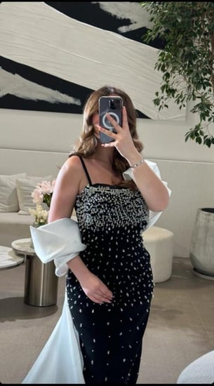 فستان كريب اصلي طويل وفيونكه تفته مرصع بكرستال فخم