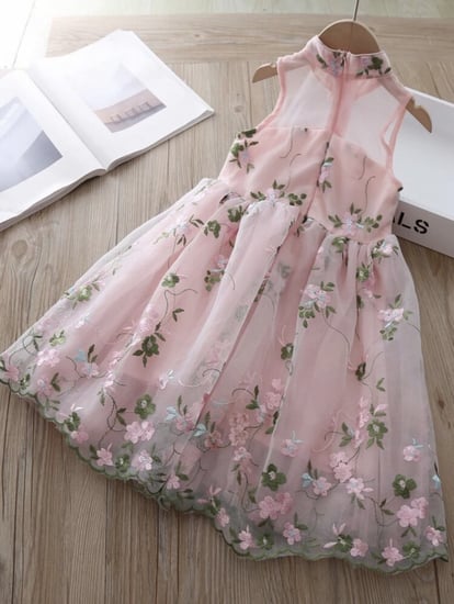 فستان بحقيبه وردي مشجر بنات