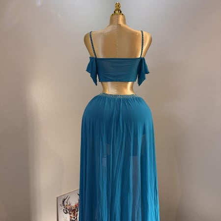 بدلة رقص شرقي فخمة تركوازي