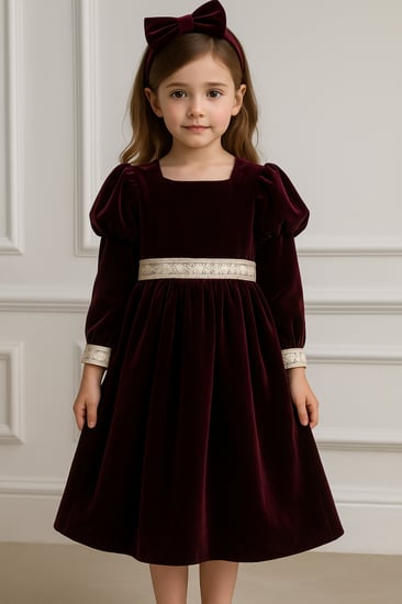 فستان مخمل عنابي