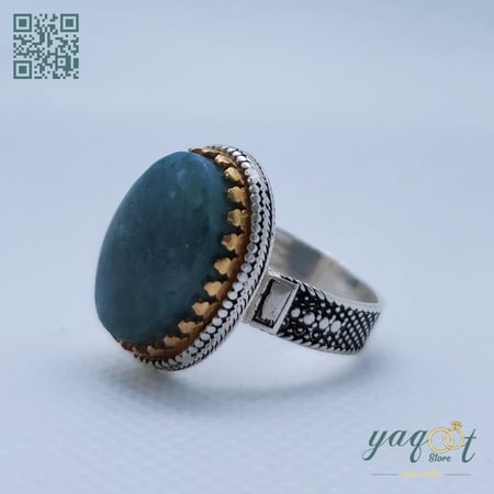 خاتم فضه مع عقيق يماني طحلبي