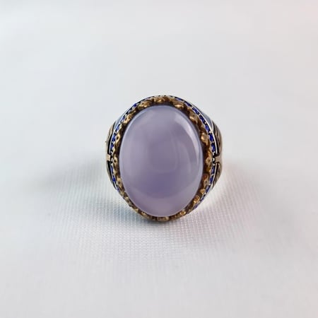 خاتم فضة رجالي حجر العقيق اليماني سماوي