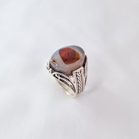 خاتم فضة رجالي حجر العقيق اليماني مزهر