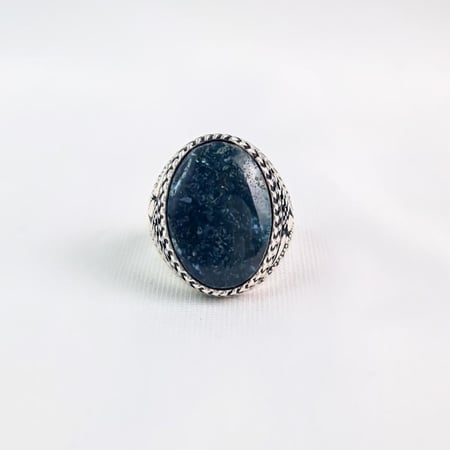 خاتم فضة رجالي حجر العقيق اليماني الطحلبي