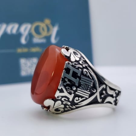 خاتم تفصيل حسب الطلب اسمك وحرفك وحرف من تحب مع عقيق يماني عسلي