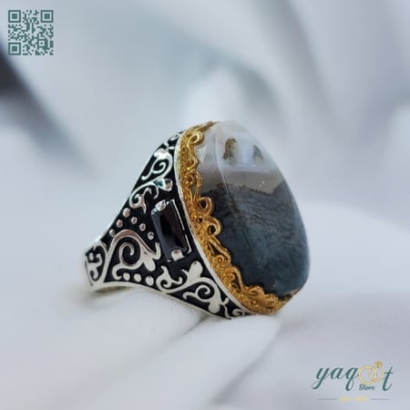 خاتم فضه مع عقيق يماني نادر