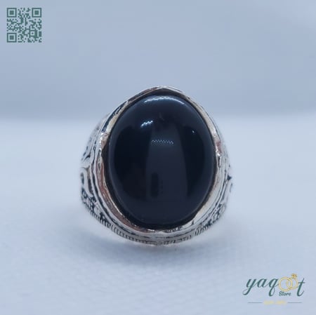 خاتم فضه مع عقيق يماني اسود
