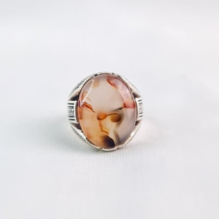 خاتم فضة رجالي حجر العقيق اليماني مزهر