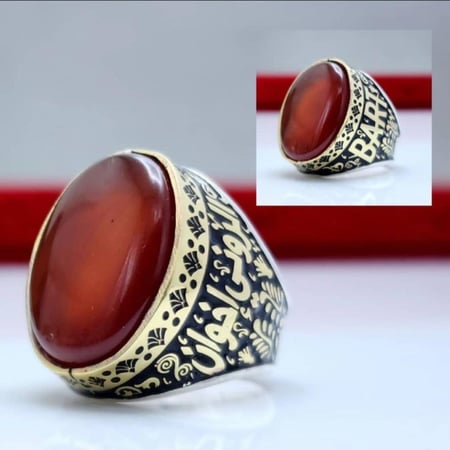 خاتم تفصيل حسب الطلب اسم الشركه او شعارها مع عقيق يماني احمر