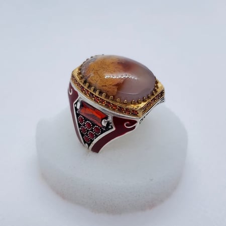 خاتم  فضة عقيق يمني ناري - ياقوت ستور