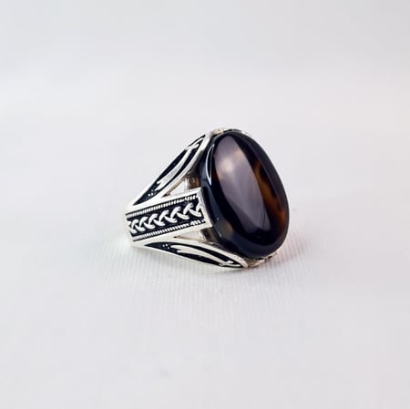 خاتم فضة على عقيق يماني اسود