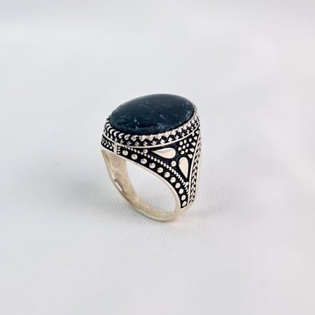 خاتم فضة رجالي حجر العقيق اليماني الطحلبي