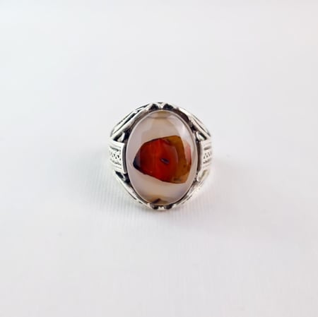 خاتم فضة رجالي حجر العقيق اليماني مزهر