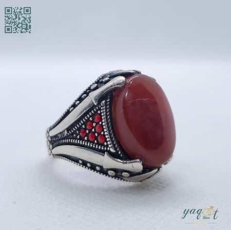 خاتم  فضه بعقيق يماني احمر