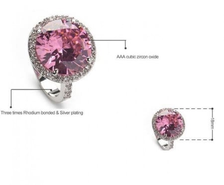 خاتم نسائي مطلي بالفضة ومزين بالزركون الكوبي مقاس 8 أمريكي