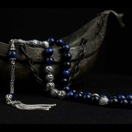 سبحة فخمة من أحجار عقيق عين النمر الأزرق