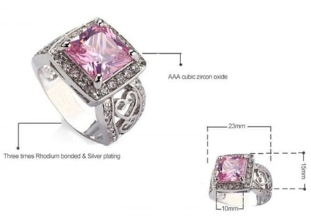 خاتم نسائي مطلي بالفضة ومزين بالزركون الكوبي مقاس 7.25 أمريكي