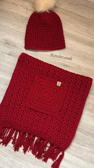 شال بجيوب شتوي قبعة متجر كروشية السعودية هدية الشتاء ترند