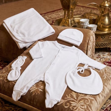 أفضل طقم مواليد قطن سادة 5 قطع متوافق مع ورق قطن للطباعة.