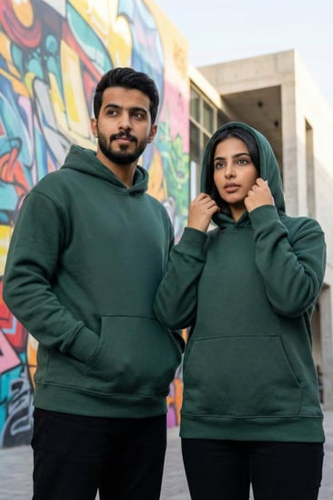 بلوفر أخضر غامق قطن أوفرسايز