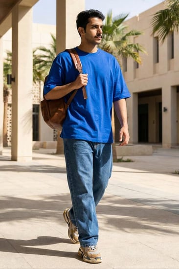 تيشيرت قطني أزرق بارد على الجسم يمتص العرق ومثالي للأجواء الحارة