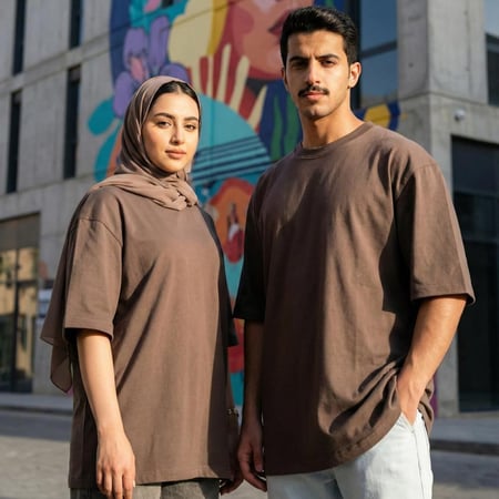 الجهة الخلفية لتيشيرت قطن بني اوفر سايز توضح دقة الخياطة والمتانة.