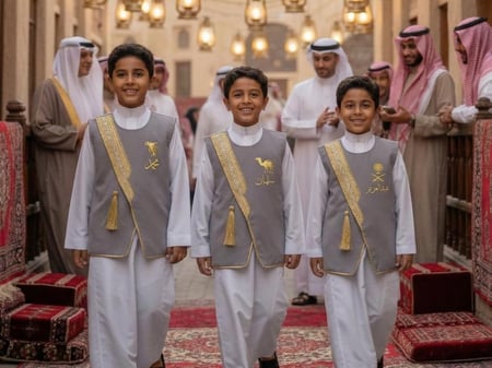 أجمل سديري أطفال سادة رمادي بتطريز ذهبي لمناسبة رمضان