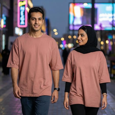 مظهر تيشيرت قطن لحمي اوفر سايز الفاخر من زاوية قريبة تبرز النسيج.