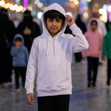 هودي أطفال أبيض سادة مناسب للزي المدرسي