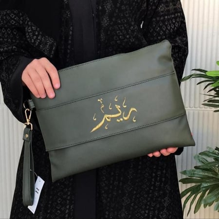 شنطة باوتش جلد زيتي سادة للطباعة باستخدام مكبس حراري