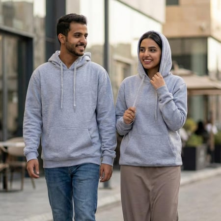 شعار وتفاصيل ماركة هيرو على البلوفر الرمادي المريح