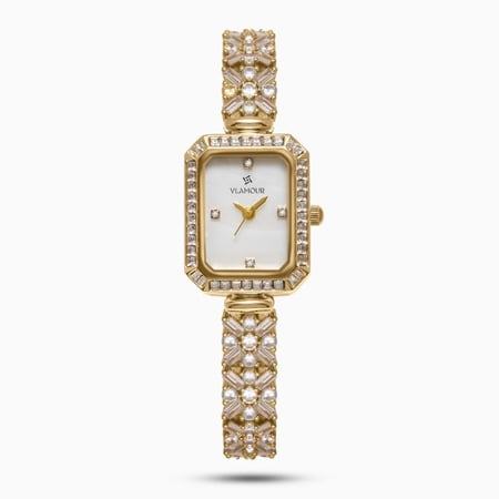 ساعة زركون نسائية بلون ذهبي
