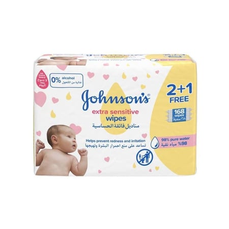 Johnson's Extra Sensitive Wipe 56 2+1 Free Offer
