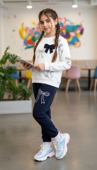 طقم بناتي بتصميم فيونكات أنيقة