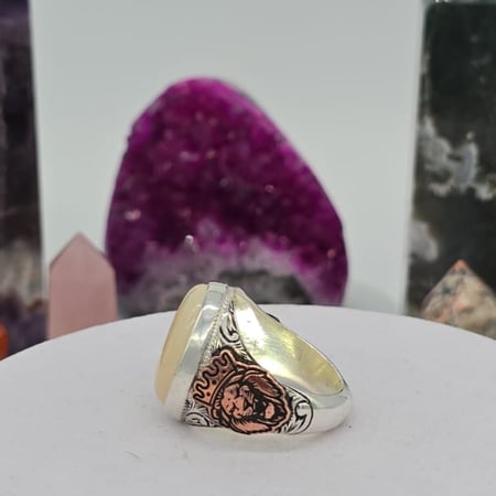 خاتم اوبال اثيوبي طبيعي نقشة الاسد بالنحاس