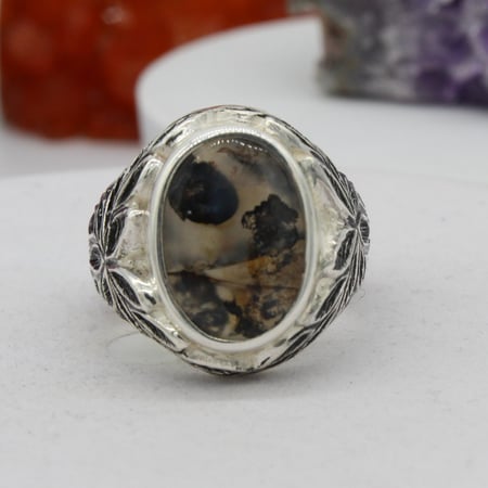 خاتم عقيق يماني مصور غابة _فضة 950