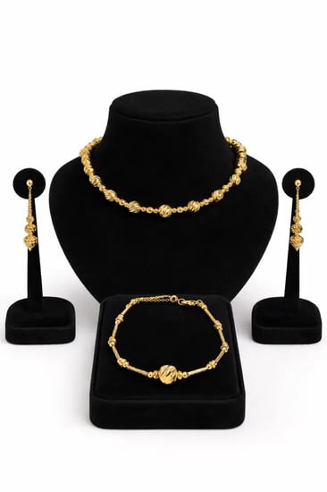 طقم دوريكا ناعم محاكى الذهب 100% ( عقد + حلق + إسوارة )