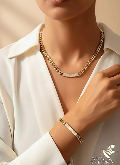 طقم البلاك المطلي بالذهب مؤالف من قطعتين سلسال مع اسوارة .                        MS-060
