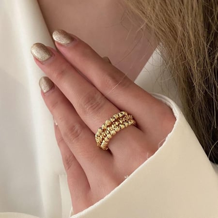 خاتم مطلي ذهب عيار ١٤ مؤلف من ثلاث صفوف من الكرات                  MR-023