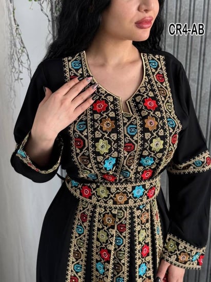 فستان كريب نجمه الماس تطريز فلسطينى