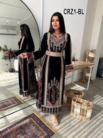 فستان كريب ملكى تطريز فلسطيني vip