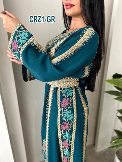فستان كريب ملكى تطريز فلسطيني vip